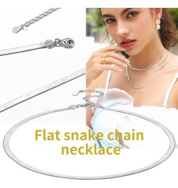 Flat Snake Chain Herringbone Choker Necklace for Women, Stainless Steel/Rose Gold/18K Gold Plated Dainty Adjustable Simple Sh...