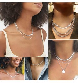 Flat Snake Chain Herringbone Choker Necklace for Women, Stainless Steel/Rose Gold/18K Gold Plated Dainty Adjustable Simple Sh...