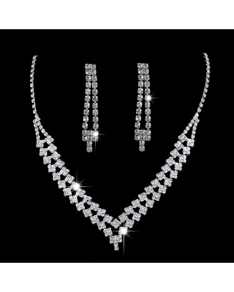 Bridal Necklace Earrings Set Layered Crystal Necklace Rhinestone Dangle Earrings for Women Girls Fashion Jewelry Set for Brid...