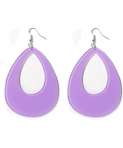 Hollow Round Acrylic Dangle Earrings Transparent Geometric Multi-Color Fashion Earrings for Women Girls Purple Oval $8.39 Ear...