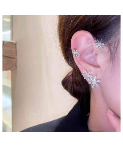 Vintage Crystal Snowflake Ear Cuffs 1 Pair Sparkling Rhinestone Snowflake Non-Pierced Ear Wrap Cartilage Climber Clip on Earr...