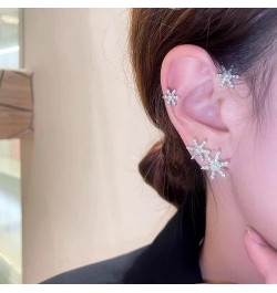 Vintage Crystal Snowflake Ear Cuffs 1 Pair Sparkling Rhinestone Snowflake Non-Pierced Ear Wrap Cartilage Climber Clip on Earr...