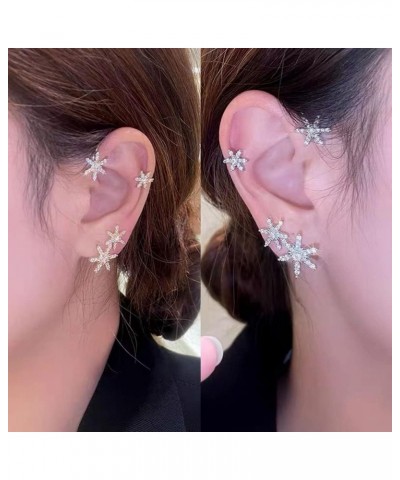 Vintage Crystal Snowflake Ear Cuffs 1 Pair Sparkling Rhinestone Snowflake Non-Pierced Ear Wrap Cartilage Climber Clip on Earr...