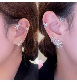 Vintage Crystal Snowflake Ear Cuffs 1 Pair Sparkling Rhinestone Snowflake Non-Pierced Ear Wrap Cartilage Climber Clip on Earr...