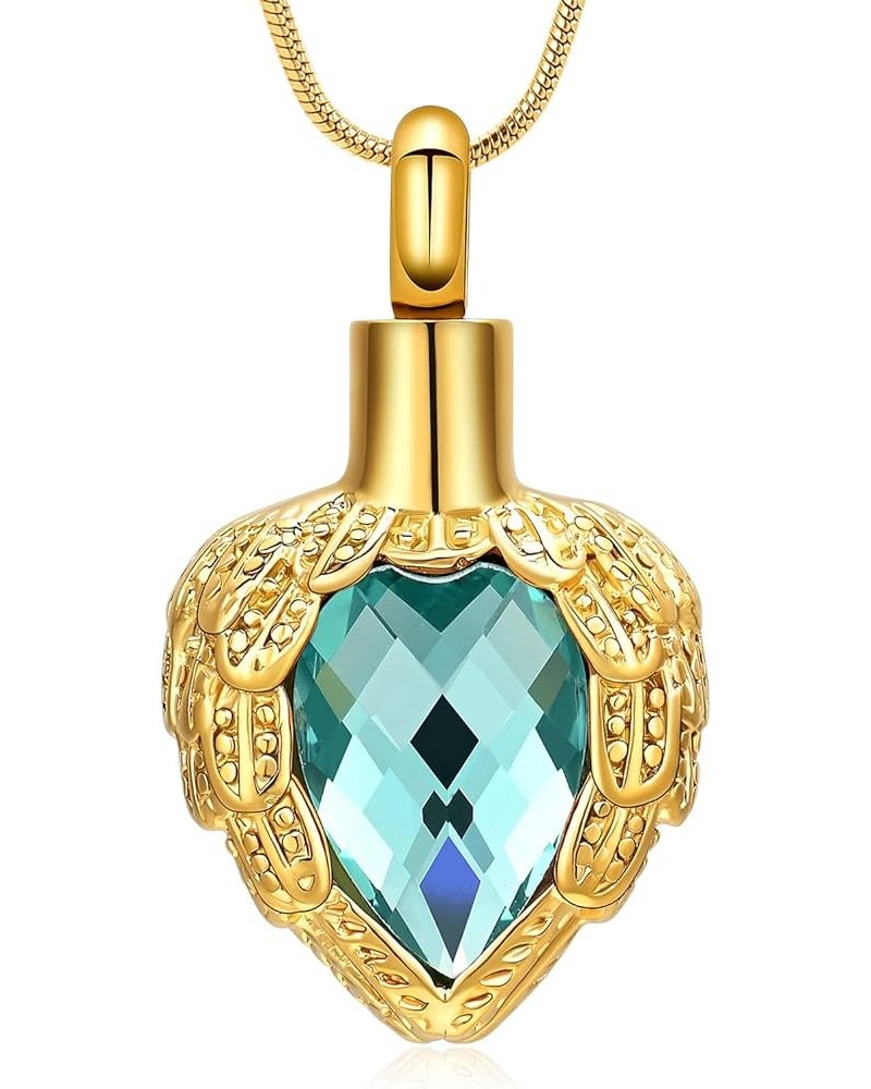 Gold Angel Wings Glass Heart Urn Pet/Human Cremation Pendant Necklace Jewelry for Ashes Blue $9.95 Necklaces