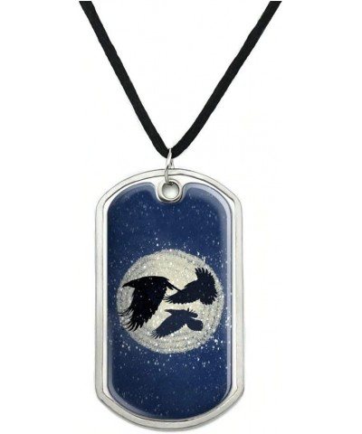 Ravens Flying Through Snow Military Dog Tag Pendant Necklace with Cord $10.19 Necklaces