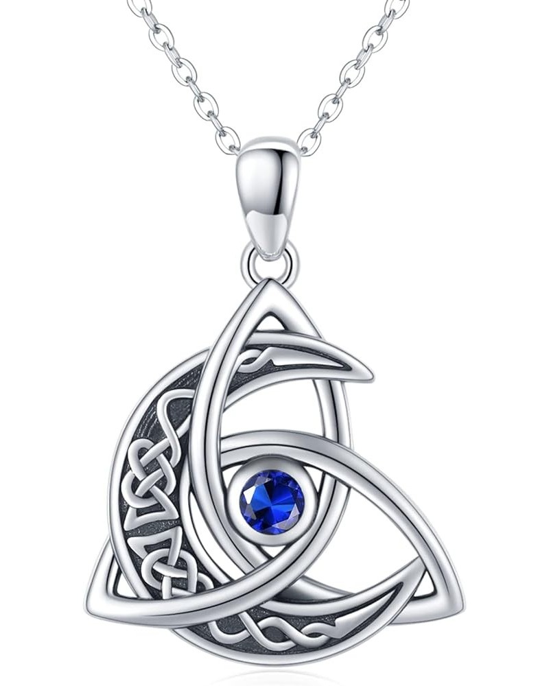 Celtic Moon Necklace 925 Sterling Silver Celtic Knot Trinity Pendant Necklace Birthstone Necklace Irish Jewelry Gifts for Wom...