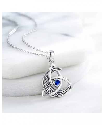 Celtic Moon Necklace 925 Sterling Silver Celtic Knot Trinity Pendant Necklace Birthstone Necklace Irish Jewelry Gifts for Wom...