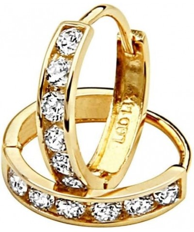 14k Yellow Gold 2mm Thickness CZ Channel Set Hoop Huggie Earrings - 3 Differnet Size Available 11 mm Diameter $39.27 Earrings