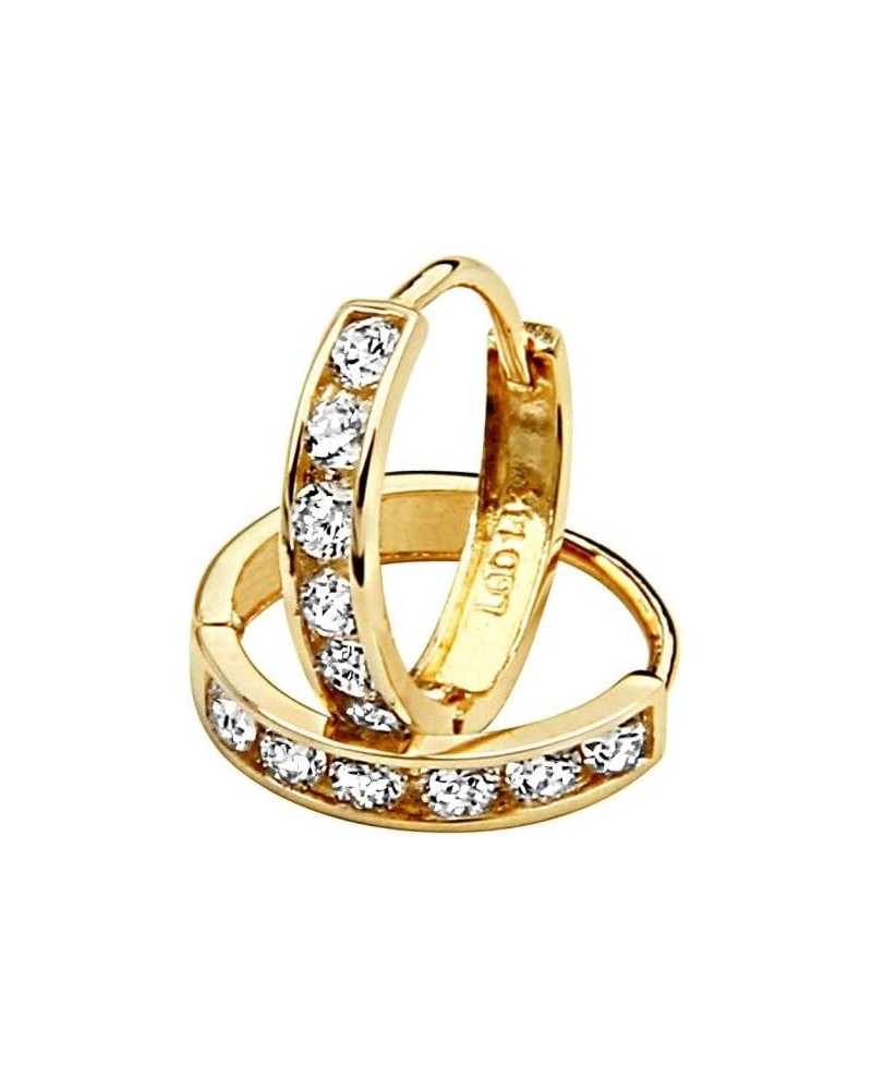 14k Yellow Gold 2mm Thickness CZ Channel Set Hoop Huggie Earrings - 3 Differnet Size Available 11 mm Diameter $39.27 Earrings