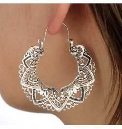 Boho Earrings for Women Bohemian Hoop Earrings Retro Hollow Dangle Earrings Fashion Statement Earrings A-Silver $5.39 Earrings