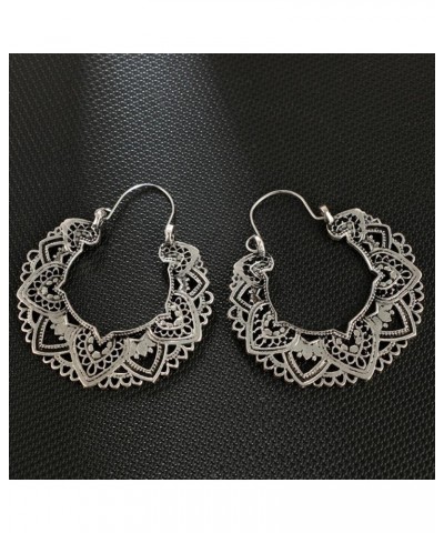 Boho Earrings for Women Bohemian Hoop Earrings Retro Hollow Dangle Earrings Fashion Statement Earrings A-Silver $5.39 Earrings