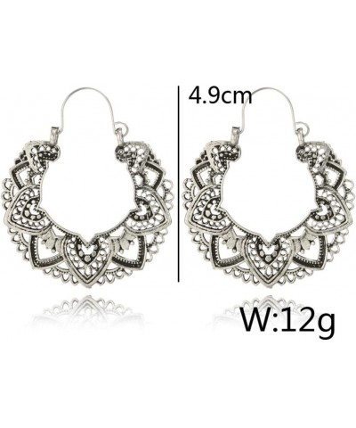 Boho Earrings for Women Bohemian Hoop Earrings Retro Hollow Dangle Earrings Fashion Statement Earrings A-Silver $5.39 Earrings