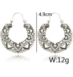 Boho Earrings for Women Bohemian Hoop Earrings Retro Hollow Dangle Earrings Fashion Statement Earrings A-Silver $5.39 Earrings