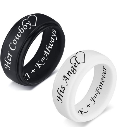 SHNIAN Silicone Rings His and Hers Sun and Moon Matching Rings Couples Rings Comfortable Fit Custom Engraved Wedding Engageme...