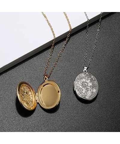 14k Gold Silver Women Girls Romantic Heart Locket Necklace Engraved Flower Oval Hold Photo Picture Pendant Living Memory Jewe...