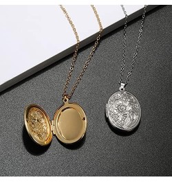 14k Gold Silver Women Girls Romantic Heart Locket Necklace Engraved Flower Oval Hold Photo Picture Pendant Living Memory Jewe...