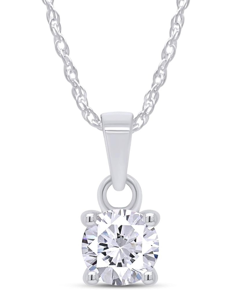 1/4 to 1 Carat Round EGL Certified Lab Grown Diamond Solitaire Pendant Necklace For Women in 14K Solid White Gold Prong Set D...