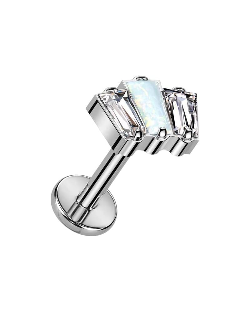 16GA F136 Implant Grade Titanium Internally Threaded Triple Gem Baguette Top Flat Back Stud Silver Tone/White Opalite $11.19 ...