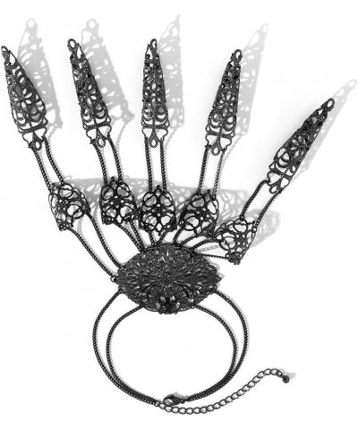 Women's Halloween Punk Nail Bracelet Gothic Dance Party Tapered Fringe Hand Chain Black $10.43 Bracelets