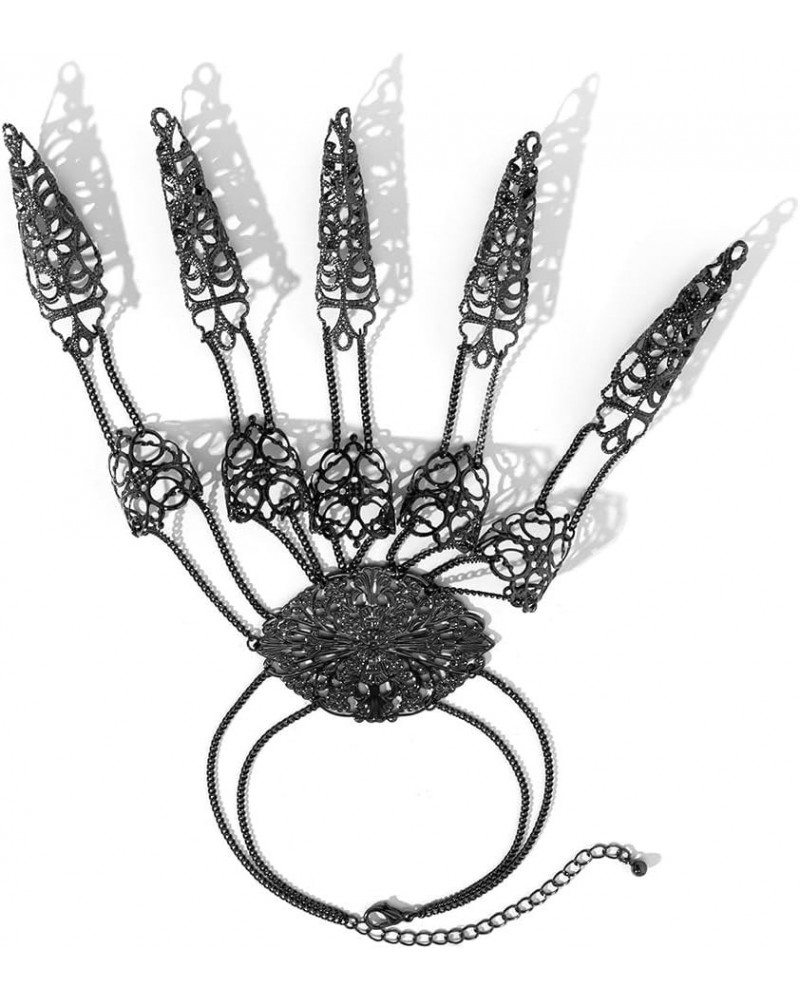 Women's Halloween Punk Nail Bracelet Gothic Dance Party Tapered Fringe Hand Chain Black $10.43 Bracelets