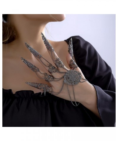 Women's Halloween Punk Nail Bracelet Gothic Dance Party Tapered Fringe Hand Chain Black $10.43 Bracelets