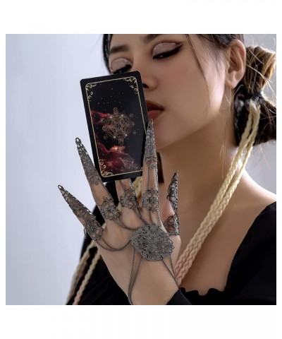 Women's Halloween Punk Nail Bracelet Gothic Dance Party Tapered Fringe Hand Chain Black $10.43 Bracelets