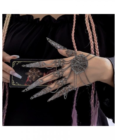 Women's Halloween Punk Nail Bracelet Gothic Dance Party Tapered Fringe Hand Chain Black $10.43 Bracelets