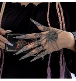 Women's Halloween Punk Nail Bracelet Gothic Dance Party Tapered Fringe Hand Chain Black $10.43 Bracelets