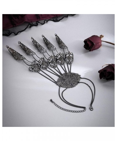 Women's Halloween Punk Nail Bracelet Gothic Dance Party Tapered Fringe Hand Chain Black $10.43 Bracelets