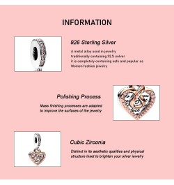 Mom Love Heart Charms 925 Sterling Silver with Cubic Zirconia for Women Bracelets and Necklaces,Mother's Day Birthday Christm...