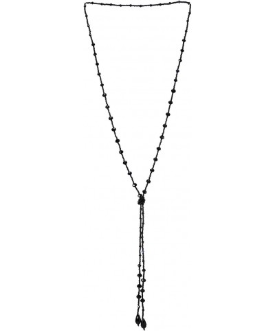 Black Crystal Necklace, Long Chain Y-Shape Fringe Tassel Statement Necklace with Beads, Stylish $9.24 Necklaces