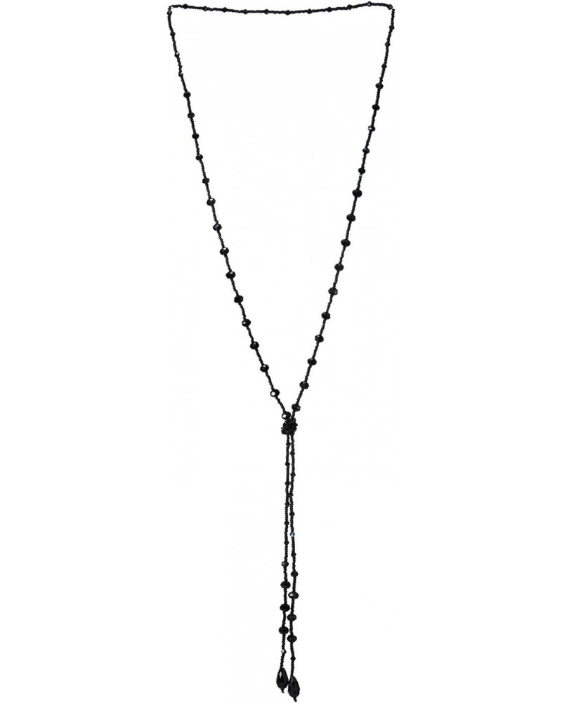 Black Crystal Necklace, Long Chain Y-Shape Fringe Tassel Statement Necklace with Beads, Stylish $9.24 Necklaces