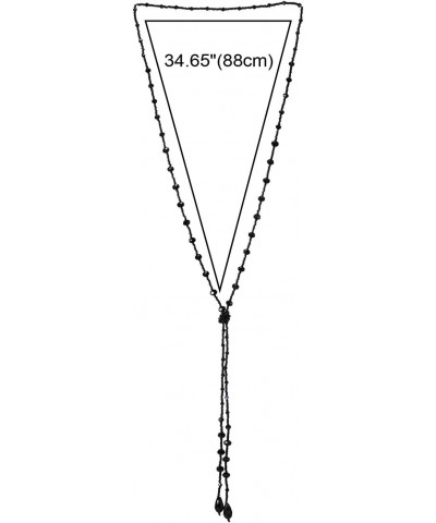 Black Crystal Necklace, Long Chain Y-Shape Fringe Tassel Statement Necklace with Beads, Stylish $9.24 Necklaces