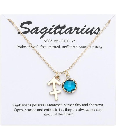 14k Gold Plated Zodiac Birthstone Pendant Necklace, Horoscope Sign Charm Necklace for Women Girls' Birthday Gift Sagittarius-...