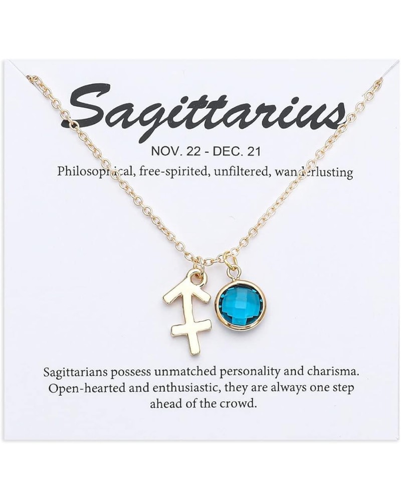 14k Gold Plated Zodiac Birthstone Pendant Necklace, Horoscope Sign Charm Necklace for Women Girls' Birthday Gift Sagittarius-...