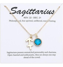 14k Gold Plated Zodiac Birthstone Pendant Necklace, Horoscope Sign Charm Necklace for Women Girls' Birthday Gift Sagittarius-...