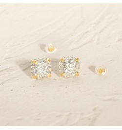 Women Stud Earrings Gold Cluster Cubic Zirconia Sterling Silver Post Push Back 14K Gold Plated Small Simple Hypoallergenic Ev...