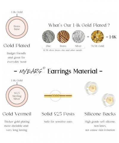 Women Stud Earrings Gold Cluster Cubic Zirconia Sterling Silver Post Push Back 14K Gold Plated Small Simple Hypoallergenic Ev...