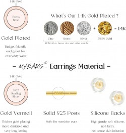 Women Stud Earrings Gold Cluster Cubic Zirconia Sterling Silver Post Push Back 14K Gold Plated Small Simple Hypoallergenic Ev...