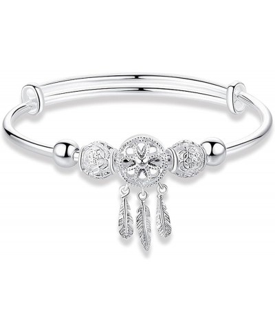 Trendy Dreamcatcher Feathers Charm Adjustable Bangle Bracelets for Women Silver $9.68 Bracelets