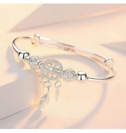 Trendy Dreamcatcher Feathers Charm Adjustable Bangle Bracelets for Women Silver $9.68 Bracelets