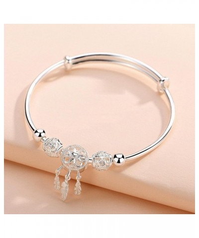 Trendy Dreamcatcher Feathers Charm Adjustable Bangle Bracelets for Women Silver $9.68 Bracelets