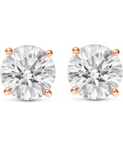 Natural Round Brilliant Solitaire Diamond Stud Earrings for Women 4 Prong Push Back (G-H Color SI2-I1 Clarity) Rose Gold 2.0 ...