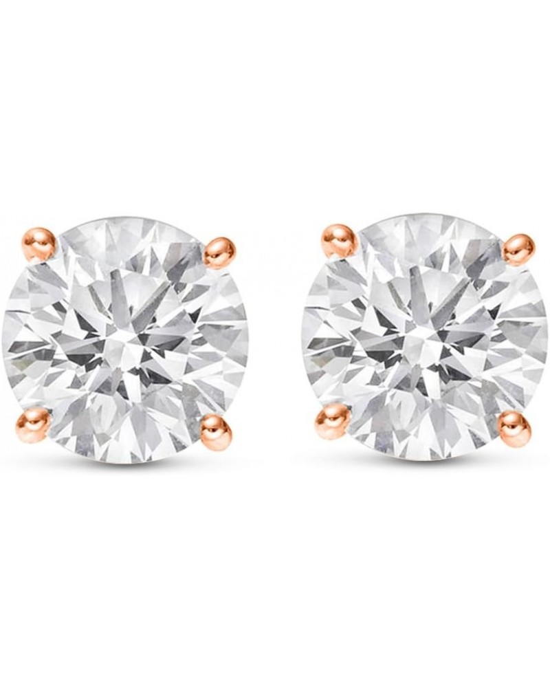 Natural Round Brilliant Solitaire Diamond Stud Earrings for Women 4 Prong Push Back (G-H Color SI2-I1 Clarity) Rose Gold 2.0 ...