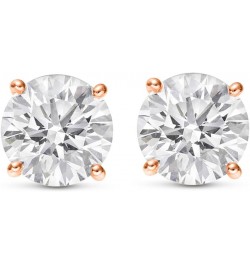 Natural Round Brilliant Solitaire Diamond Stud Earrings for Women 4 Prong Push Back (G-H Color SI2-I1 Clarity) Rose Gold 2.0 ...