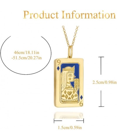 Unique Exquisite Tarot Square Pendant Necklace Poker Sweater Chain Sun Moon Sun Clown Queen 18K Gold Plated Titanium Steel Ne...