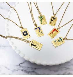 Unique Exquisite Tarot Square Pendant Necklace Poker Sweater Chain Sun Moon Sun Clown Queen 18K Gold Plated Titanium Steel Ne...