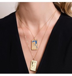 Unique Exquisite Tarot Square Pendant Necklace Poker Sweater Chain Sun Moon Sun Clown Queen 18K Gold Plated Titanium Steel Ne...