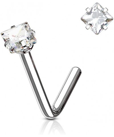 18 Gauge SQUARE CZ L Bend Nose Stud Ring 316L Surgical Steel (CHOOSE COLOR) Steel $7.50 Body Jewelry